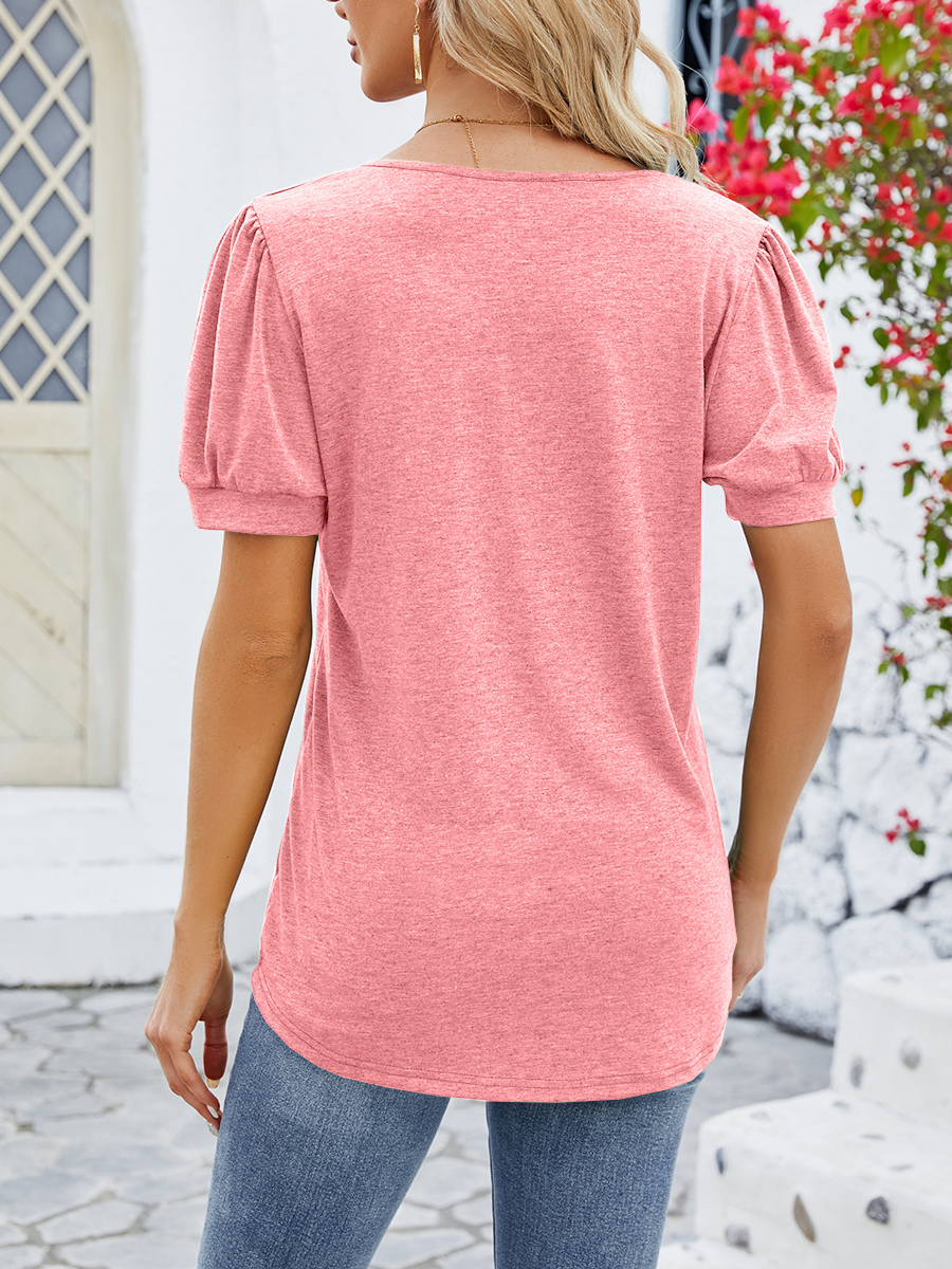 Rayson Chemise D'été Femmes T-Shirts à Manches Courtes Haut Chic Col En V Débardeurs Confortable Et Ample T-Shirts(Noir,S - 12