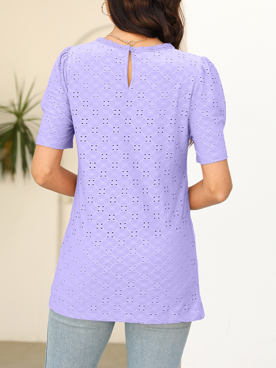 Chemises Femmes Décontracté Plain Été Polyester Micro-élasticité Ample Manches Courtes Col Rond Régulier