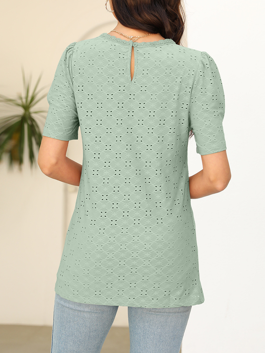 Chemises Femmes Décontracté Plain Été Polyester Micro-élasticité Ample Manches Courtes Col Rond Régulier