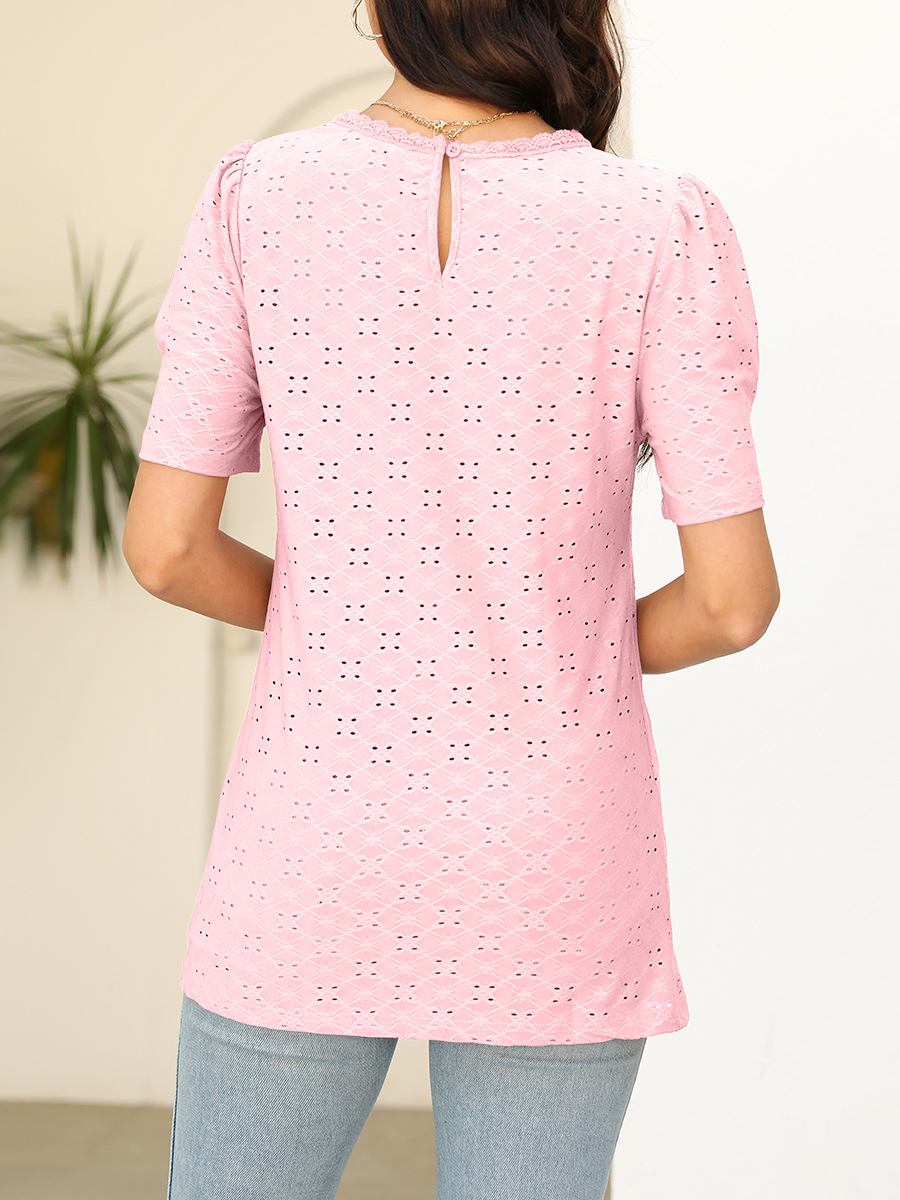 Chemises Femmes Décontracté Plain Été Polyester Micro-élasticité Ample Manches Courtes Col Rond Régulier