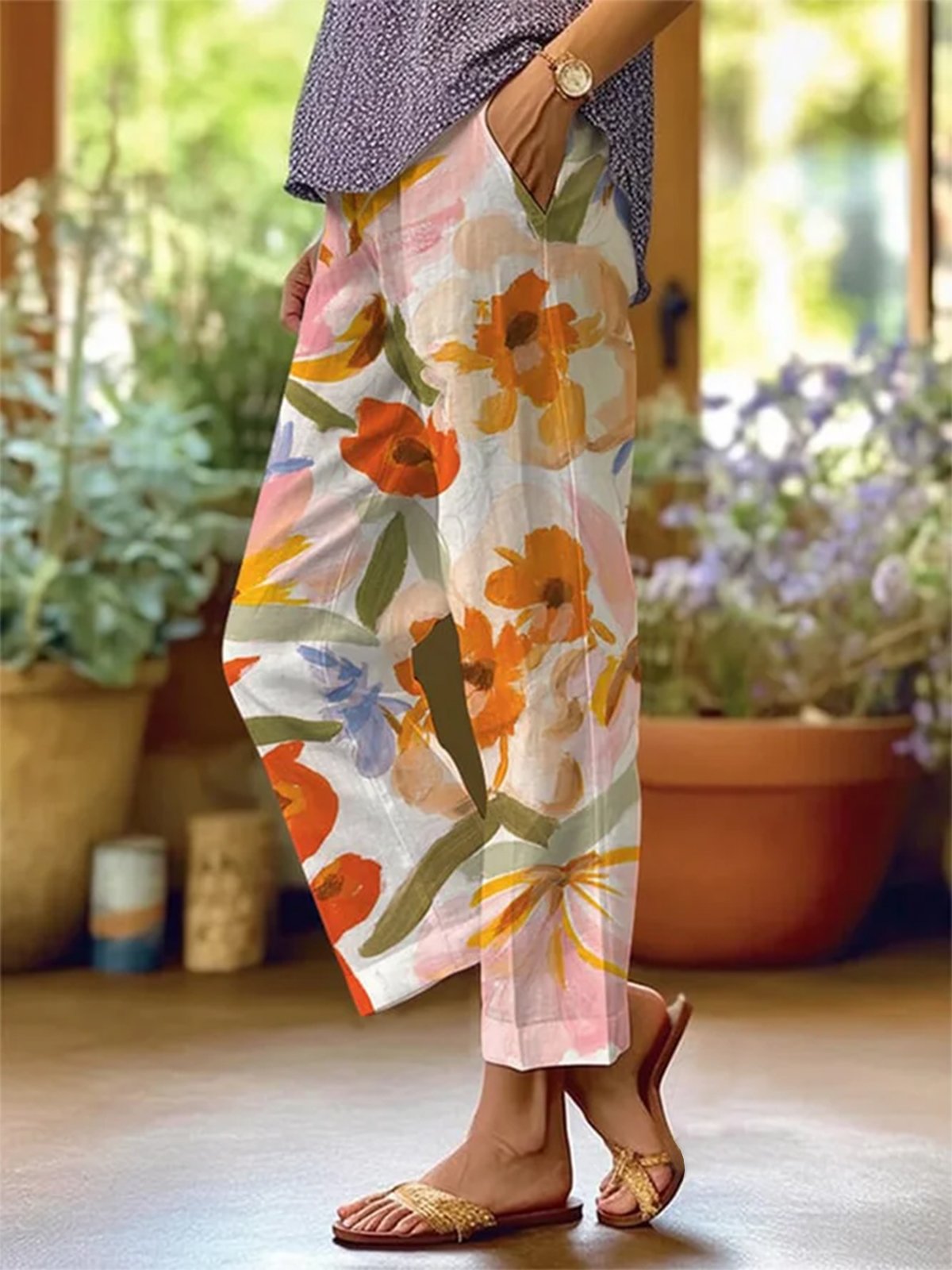 Pantalons Femmes Décontracté Floral Printemps / Automne Aucune élasticité Quotidien Ample Droit Régulier Couture de poche