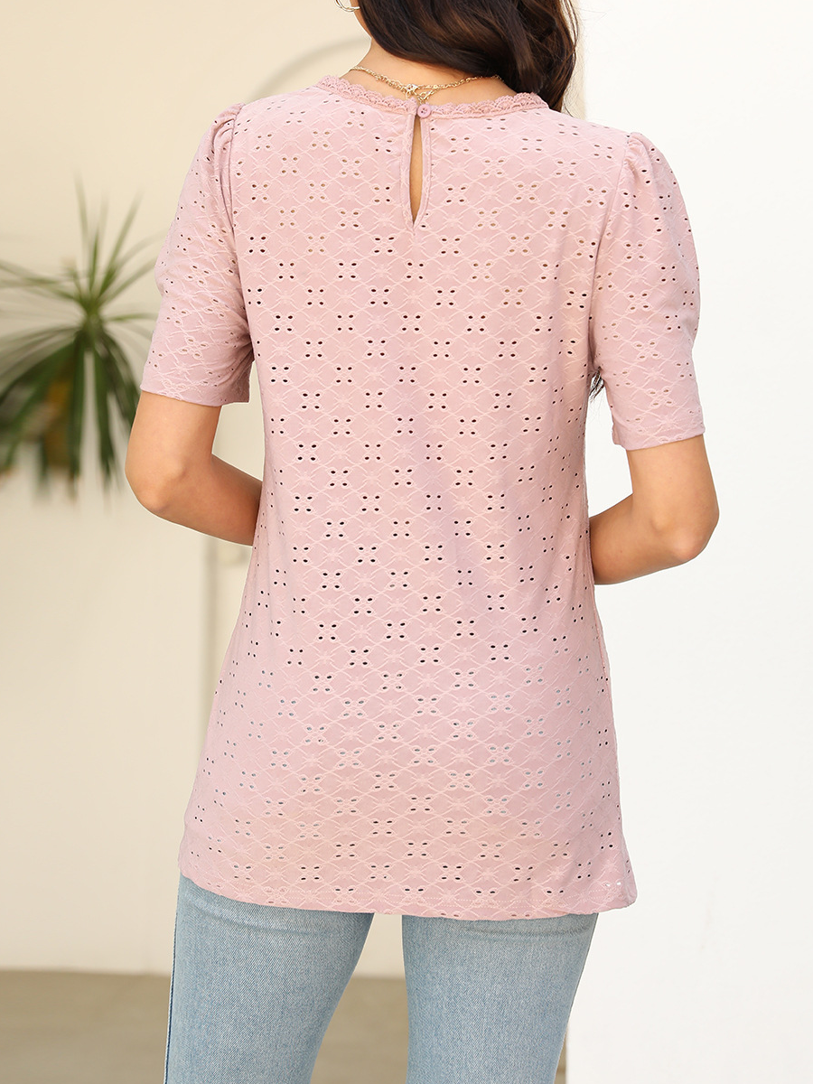 Chemises Femmes Décontracté Plain Été Polyester Micro-élasticité Ample Manches Courtes Col Rond Régulier