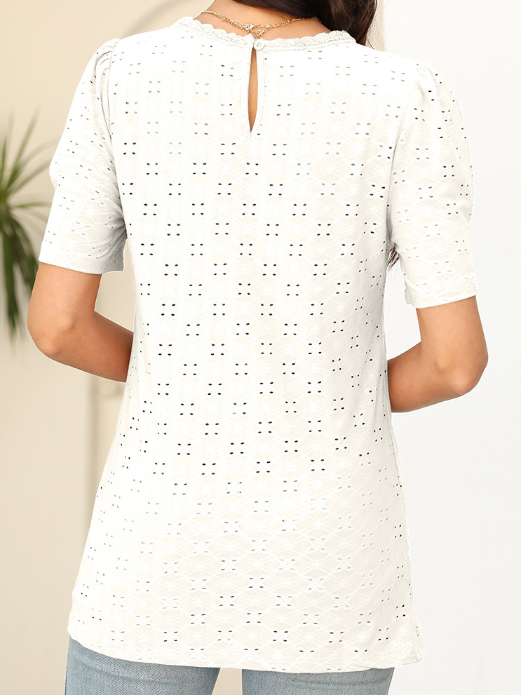 Chemises Femmes Décontracté Plain Été Polyester Micro-élasticité Ample Manches Courtes Col Rond Régulier