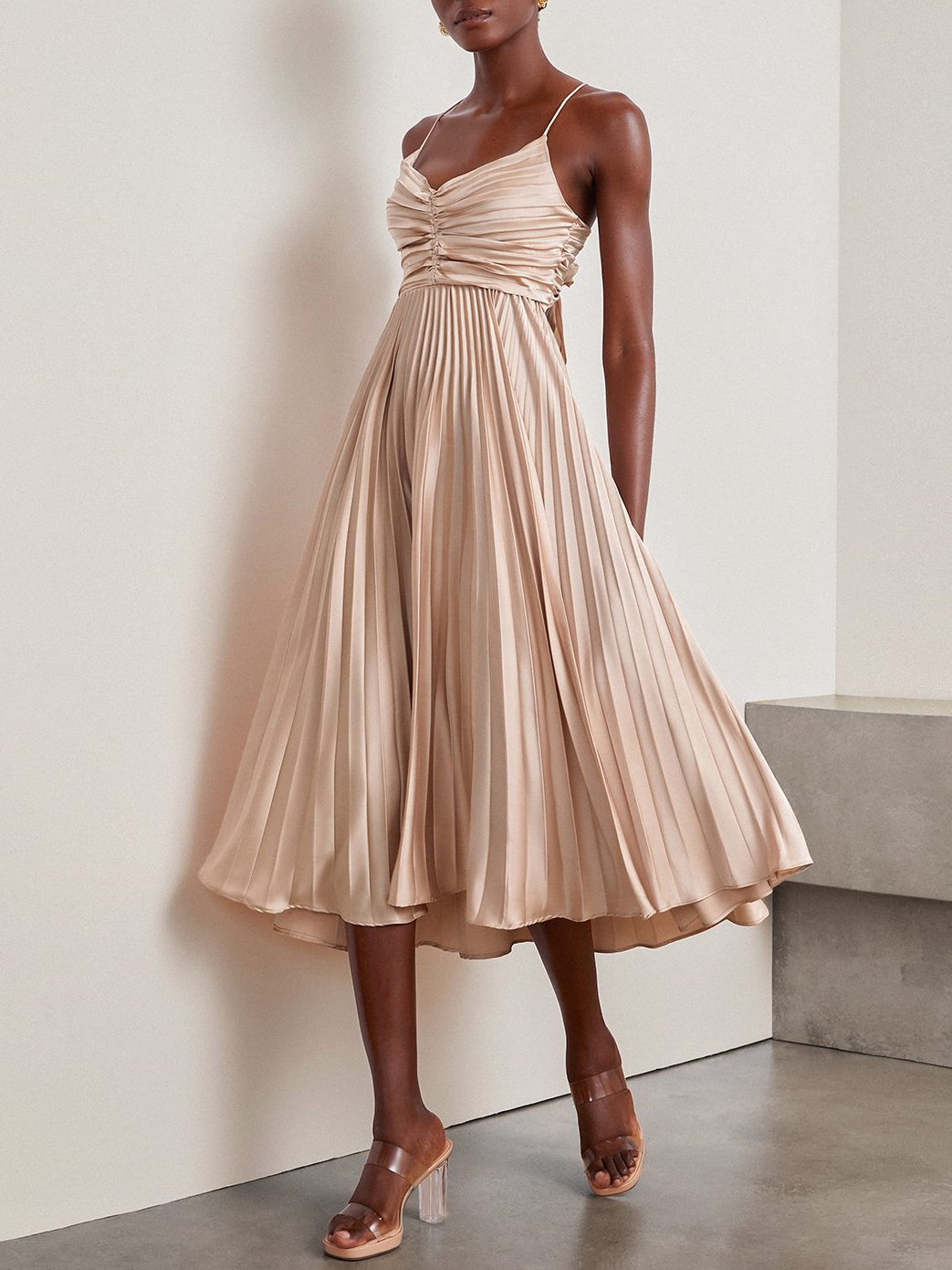 Femmes Plain Rose Clair à Bretelles Confortable Froncé Robe Maxi Vacances