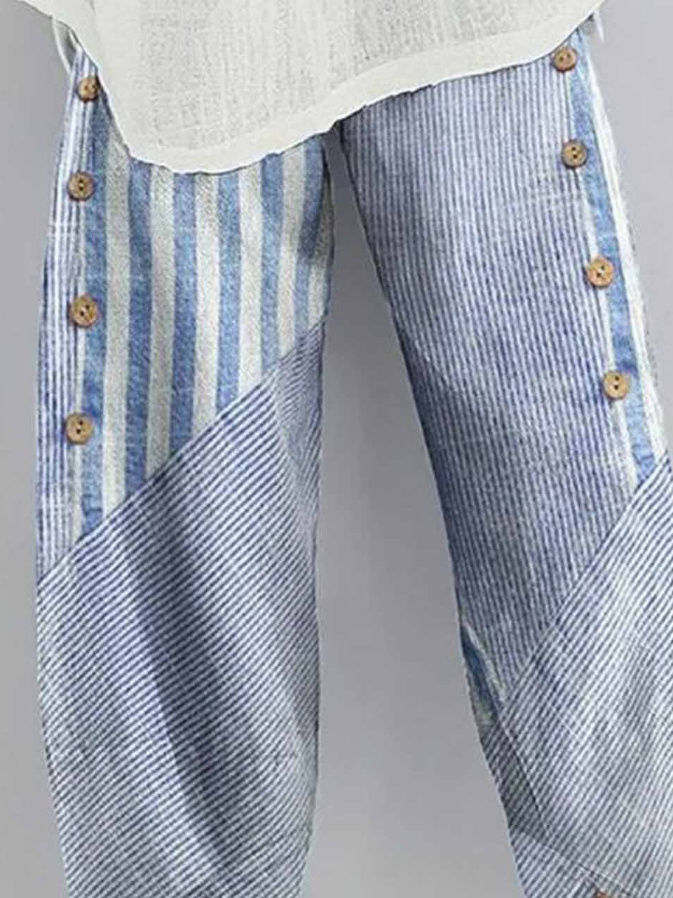 Pantalons Rayé Décontracté Printemps / Automne Coton Naturel Aucune élasticité Quotidien Ample Pantalons Harem pour Femmes