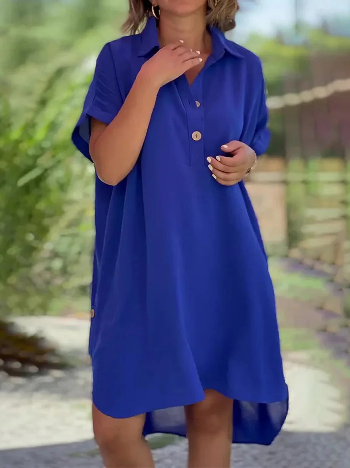 Femmes Plain Rose Foncé Col de Chemise Confortable Robe Mi-Longue Décontracté