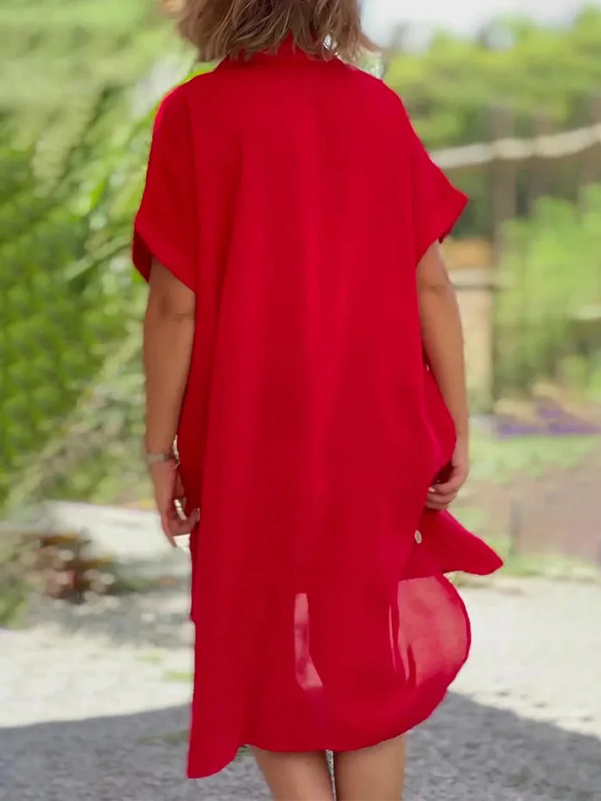 Femmes Plain Rose Foncé Col de Chemise Confortable Robe Mi-Longue Décontracté