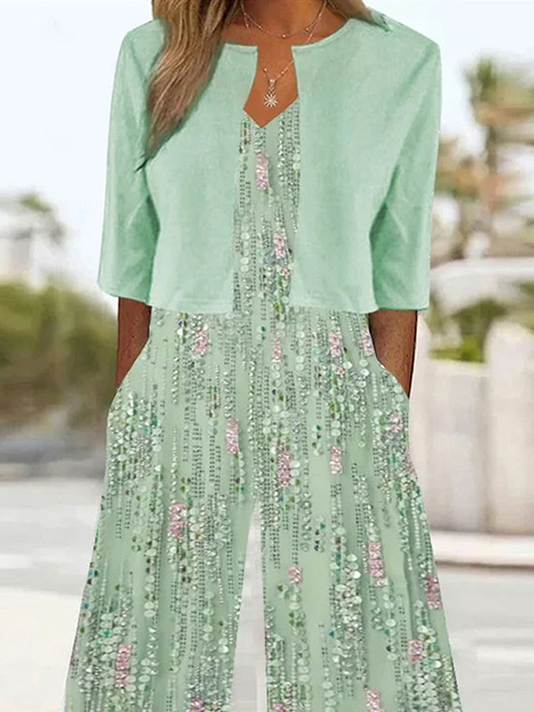 Deux Pièces Ensembles Décontracté Été Aléatoire Imprimé Polyester Naturel Aucune élasticité Meilleure vente Col Rond Poche Couture pour Femmes