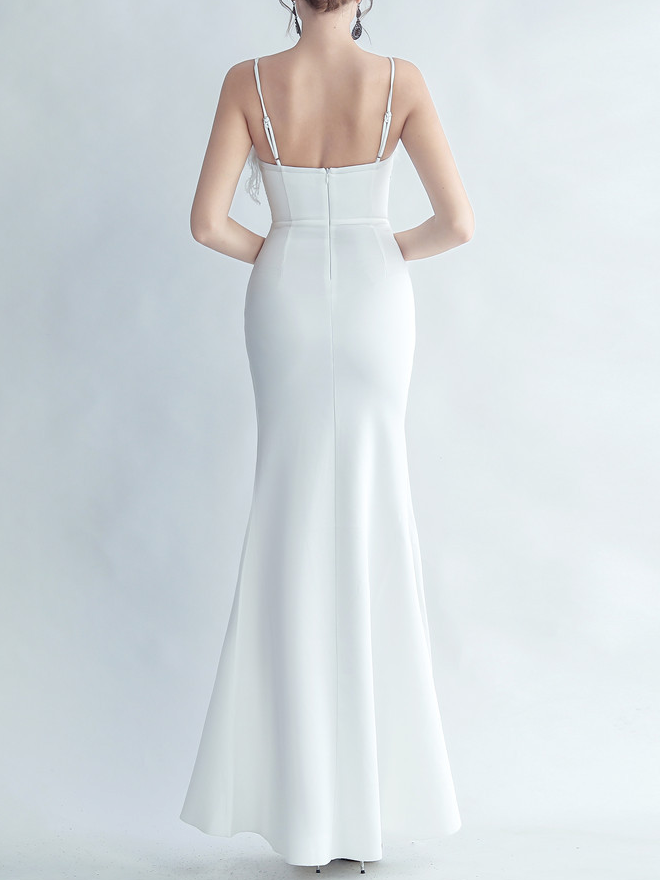 Femmes Plain Blanc à Bretelles Confortable Robe Maxi Sexy