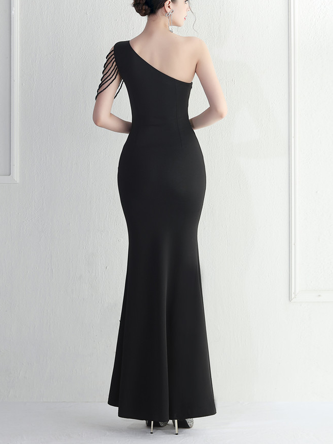 Femmes Plain Abricot Une Épaule Dénudée Confortable Robe Maxi Sexy