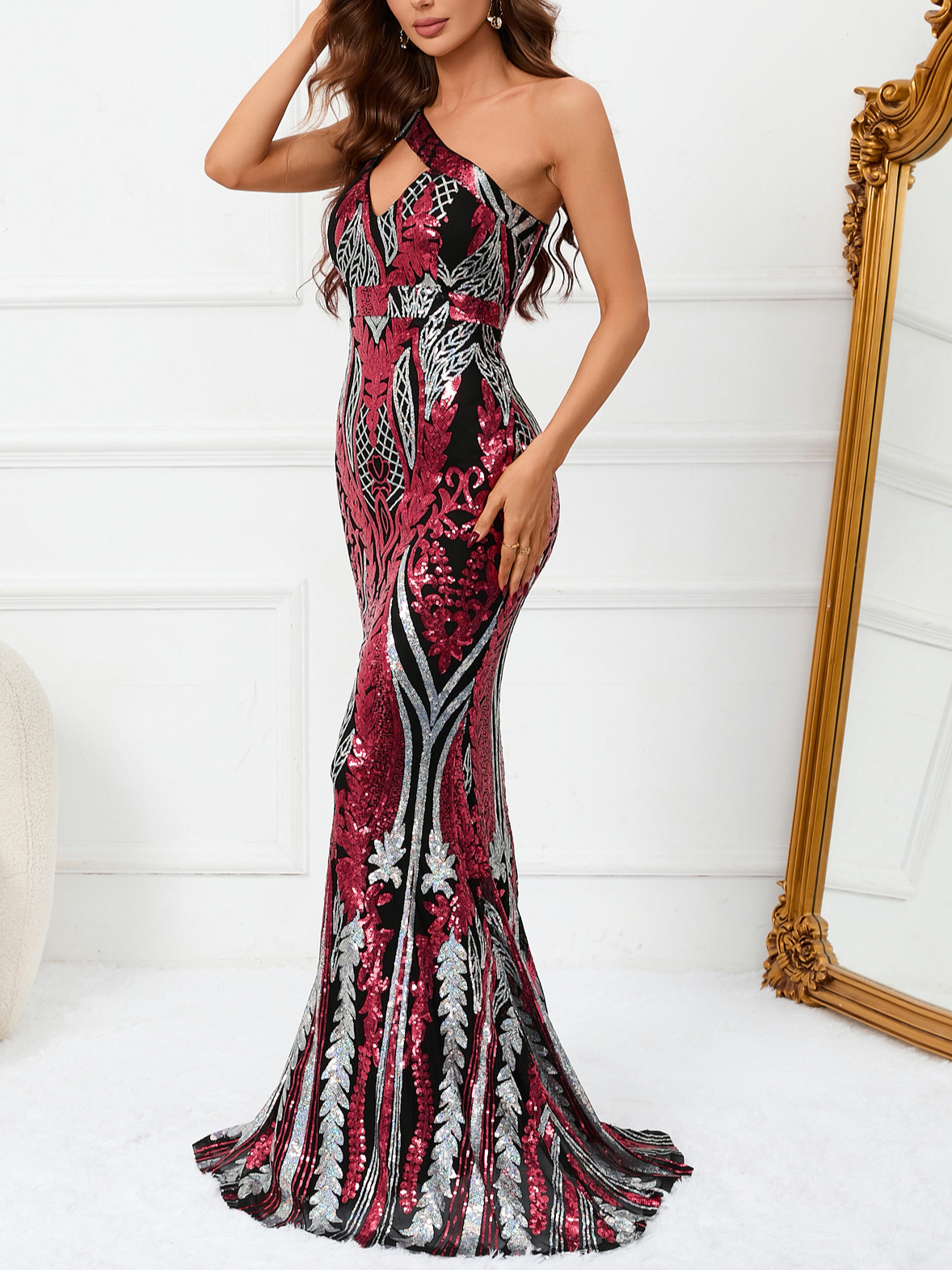 Femmes Plain Rouge Vineux Asymétrique Confortable Robe Maxi Sexy