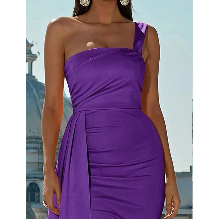 Femmes Plain Violet Col Rond Confortable Robe Maxi Sexy