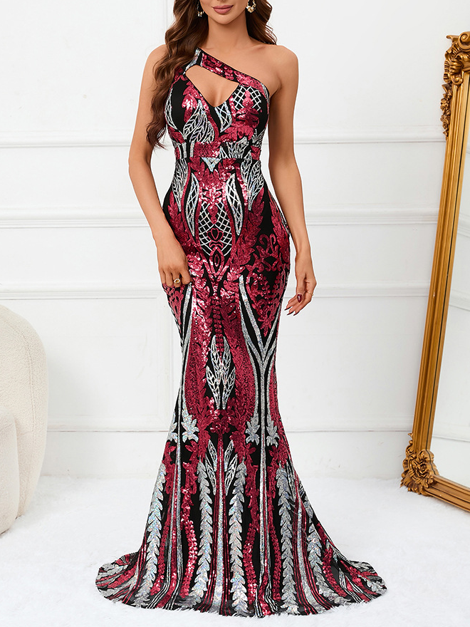 Femmes Plain Rouge Vineux Asymétrique Confortable Robe Maxi Sexy