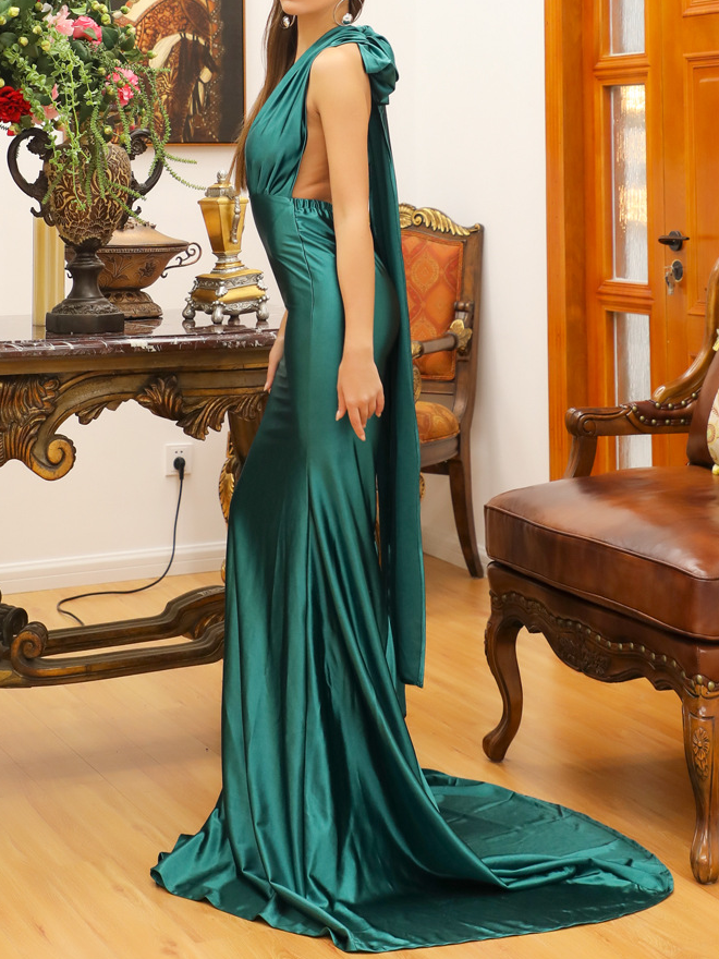 Femmes Plain Rouge Col V Confortable Robe Maxi Sexy