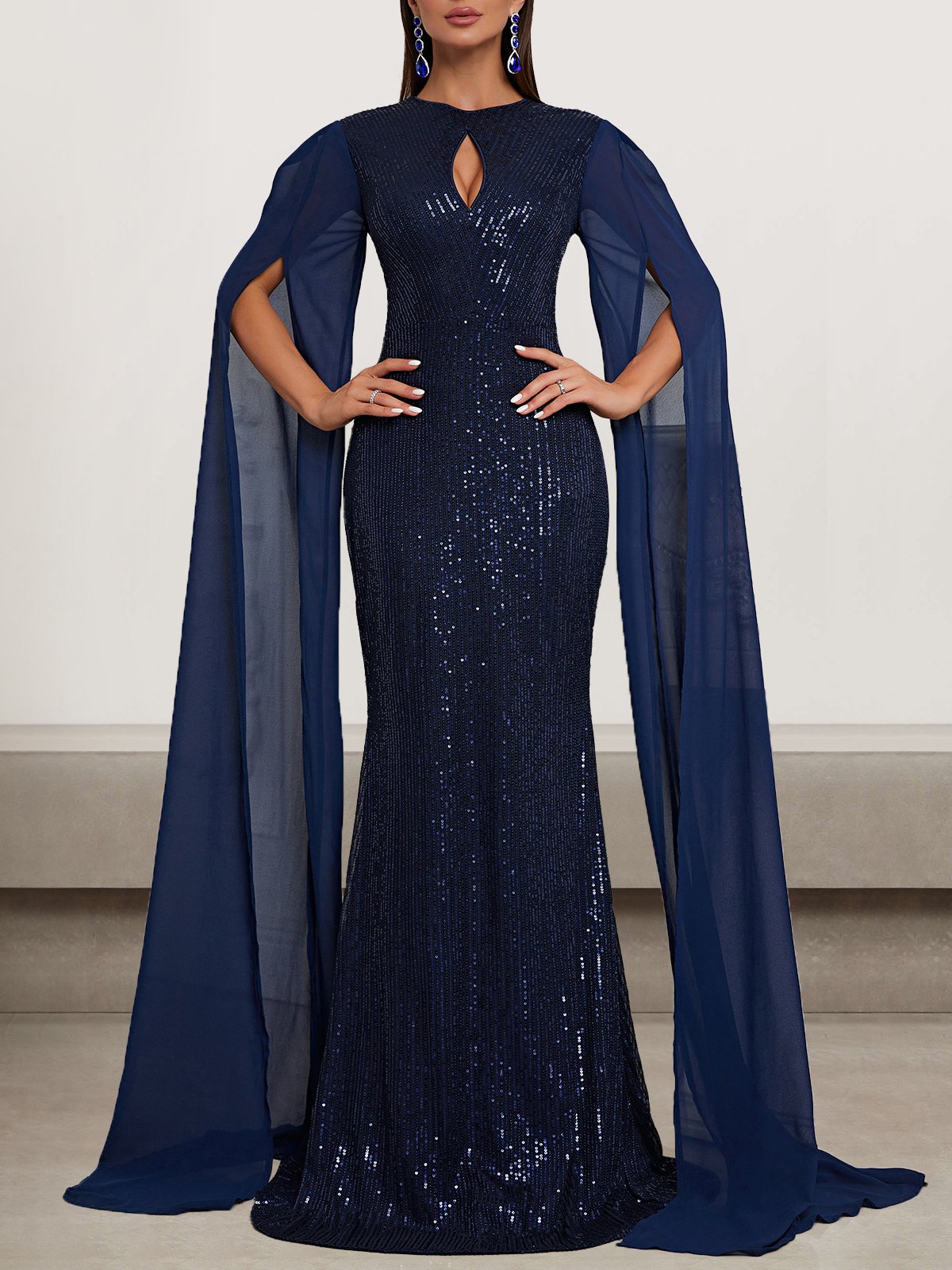 Femmes Plain Bleu Violacé Col Rond Confortable Robe Maxi Sexy