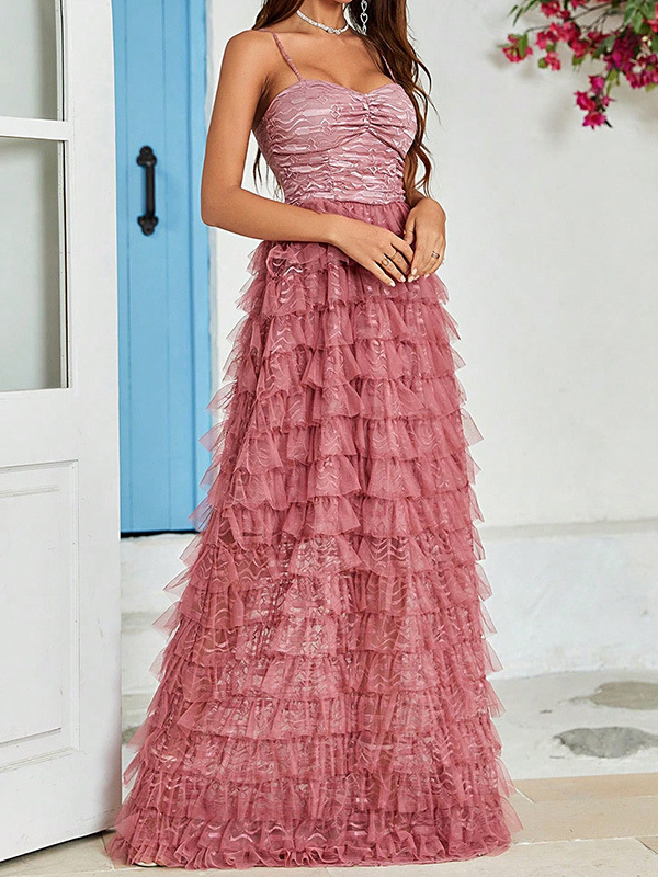 Femmes Plain Rose poussiéreux Col V Confortable Robe Maxi Sexy