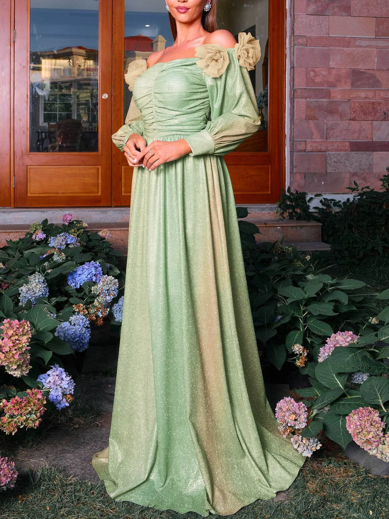 Femmes Plain Vert l'Encolure Bateau Confortable Robe Maxi Sexy