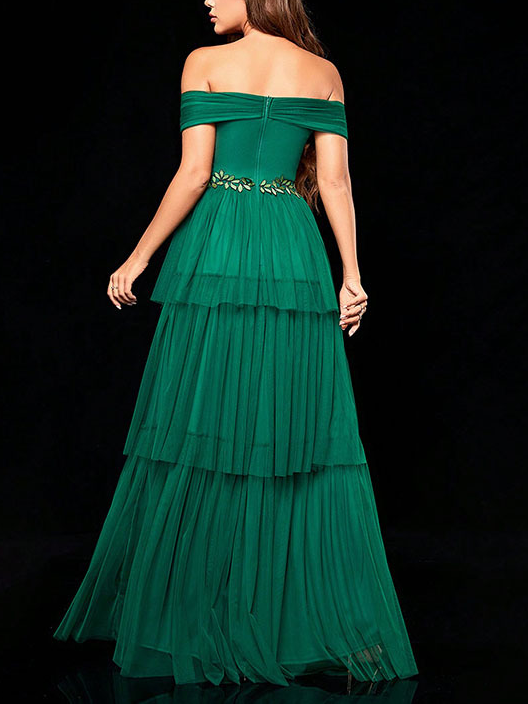 Femmes Plain Vert Foncé l'Encolure Bateau Confortable Robe Maxi Sexy