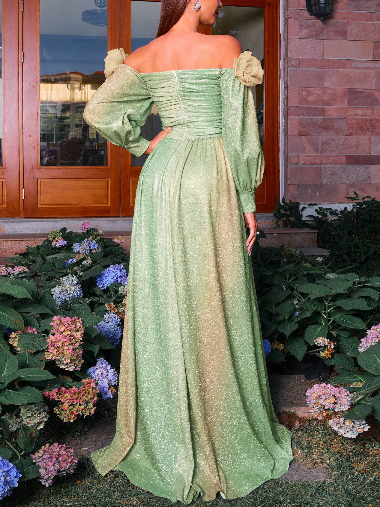 Femmes Plain Vert l'Encolure Bateau Confortable Robe Maxi Sexy