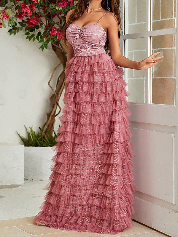 Femmes Plain Rose poussiéreux Col V Confortable Robe Maxi Sexy