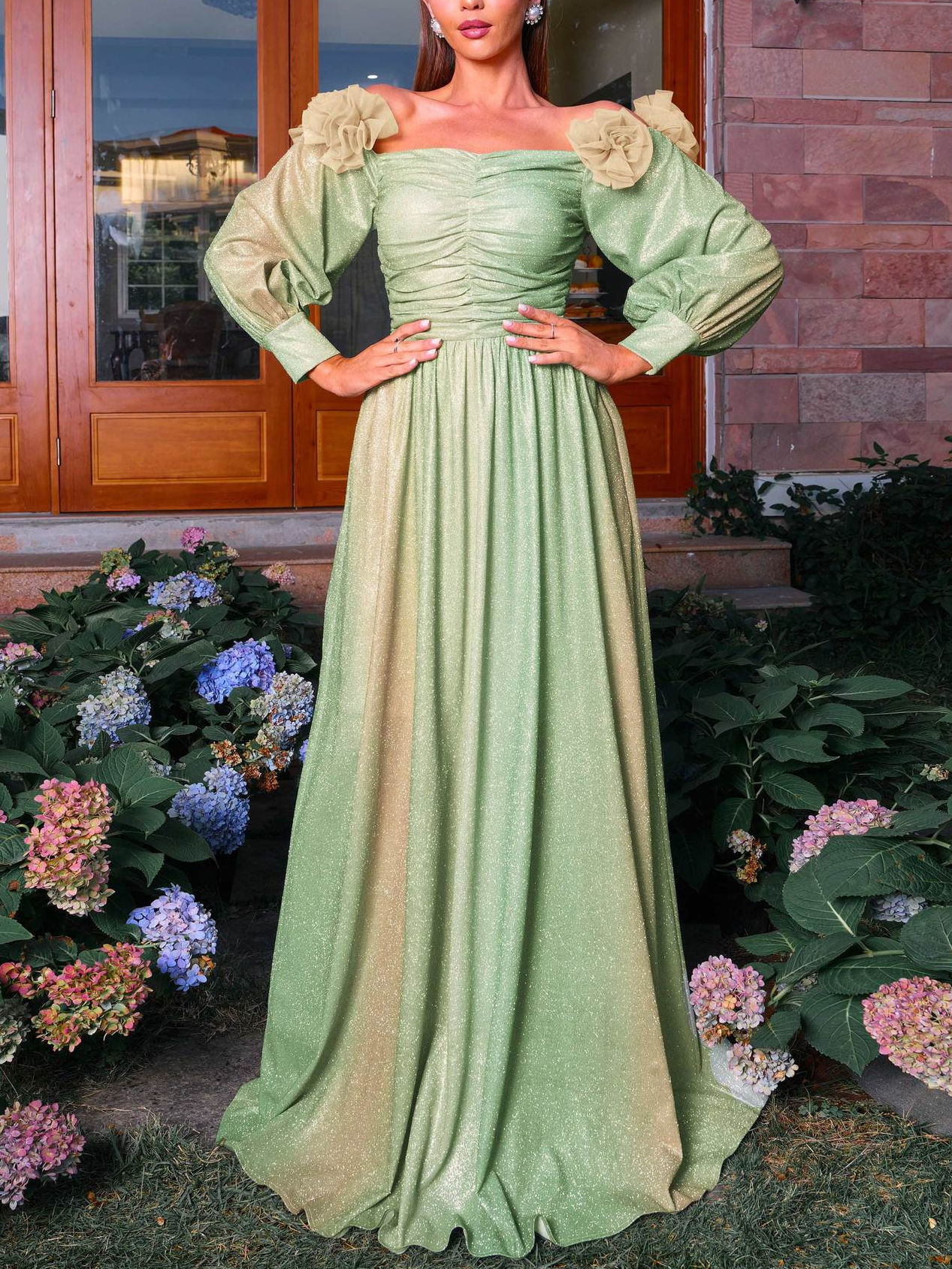 Femmes Plain Vert l'Encolure Bateau Confortable Robe Maxi Sexy