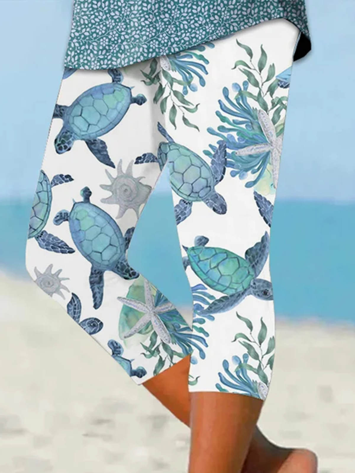 Pantalons De Yoga Femmes Décontracté Été Tortue Micro-élasticité Quotidien Serré Corsaire Legging Régulier