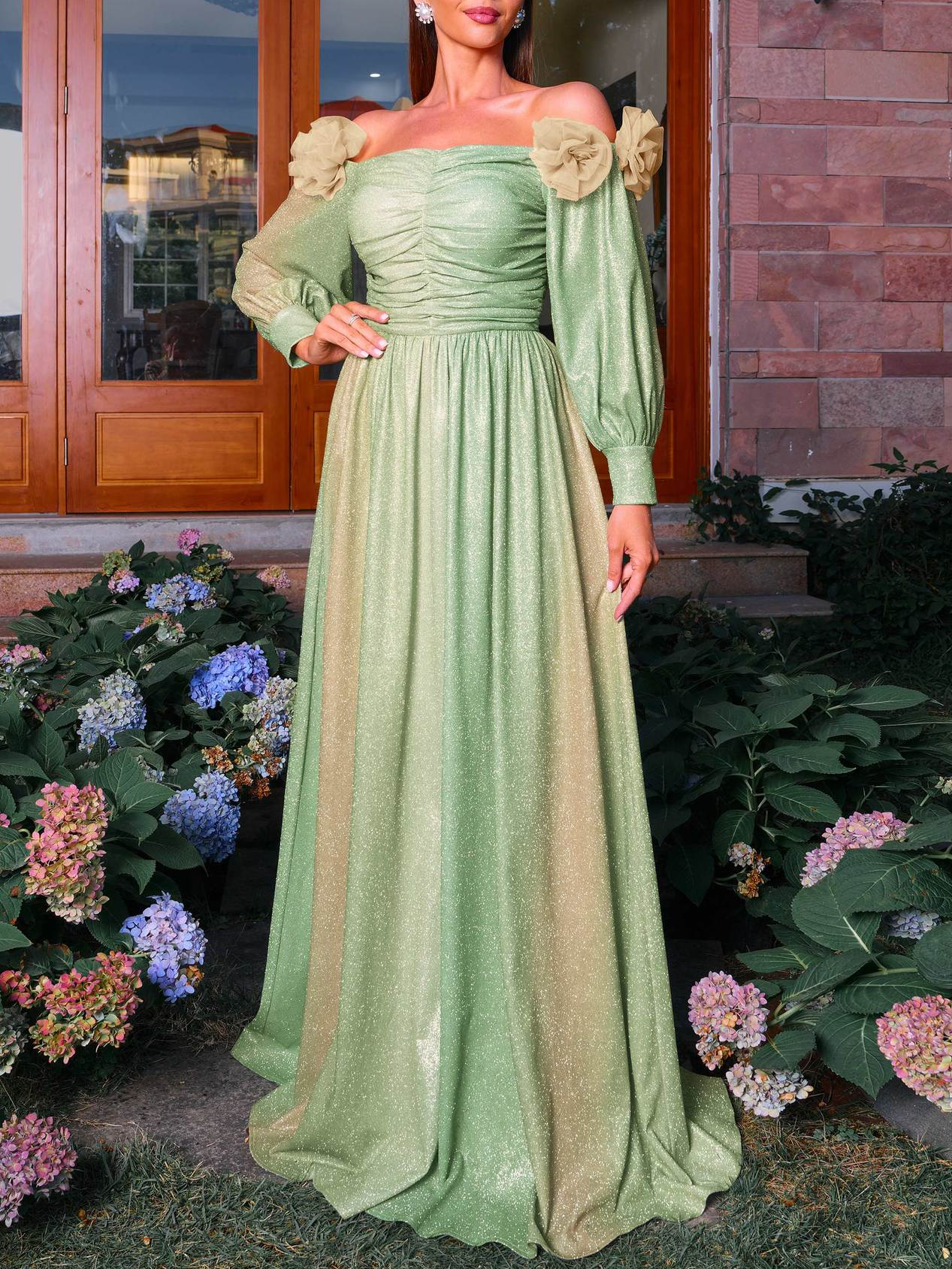 Femmes Plain Vert l'Encolure Bateau Confortable Robe Maxi Sexy