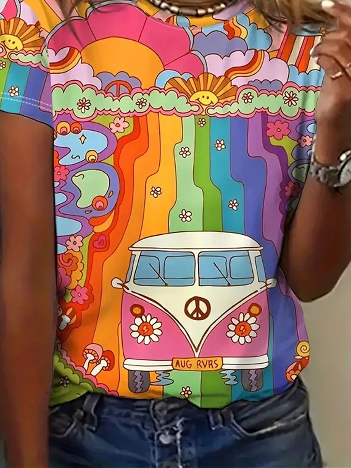 T-shirts Femmes Décontracté Été de Hippie Quotidien Manches Courtes Col Rond Régulier Droit Régulier