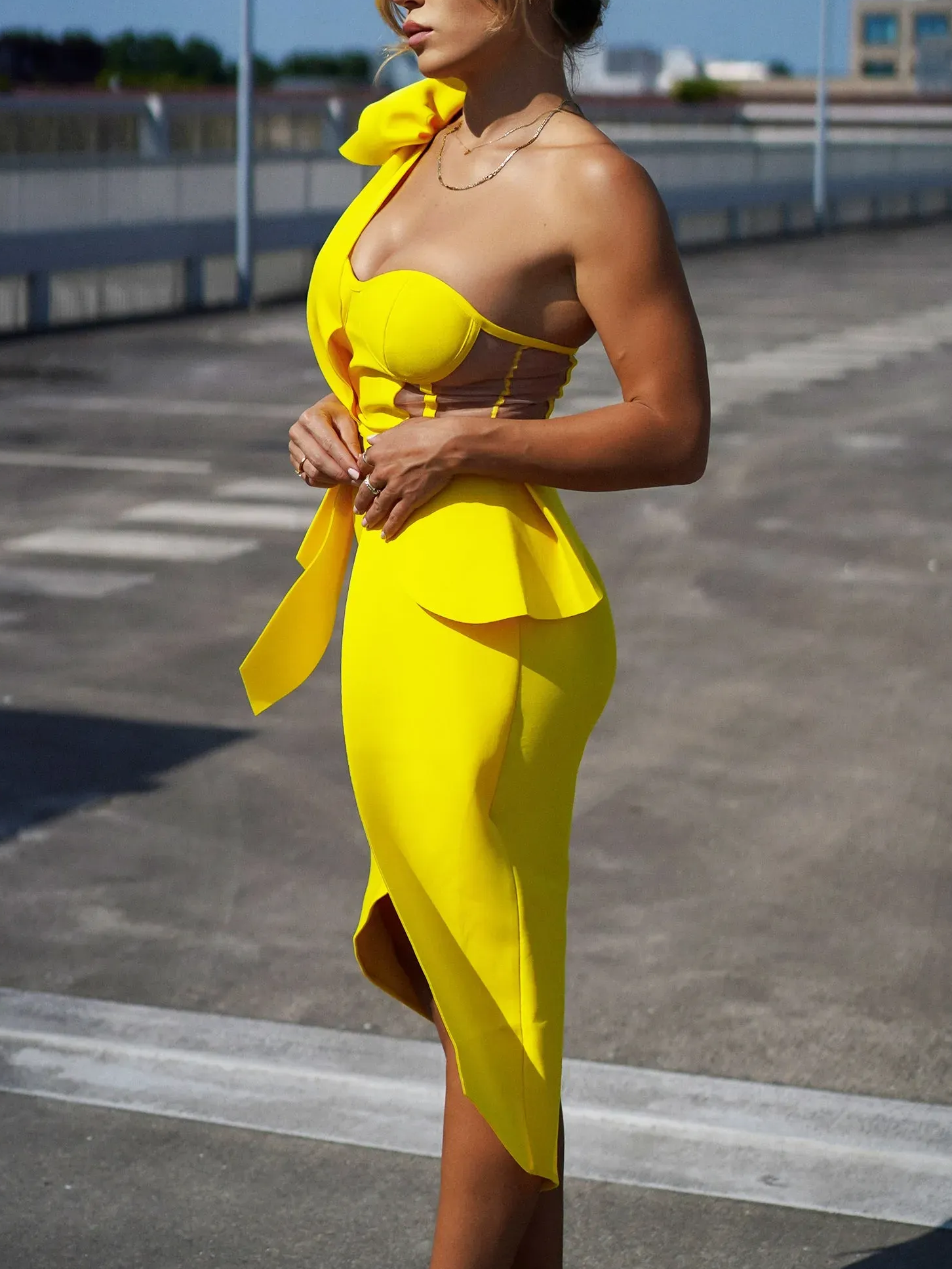 Femmes Plain Jaune Confortable Robe Maxi Sexy