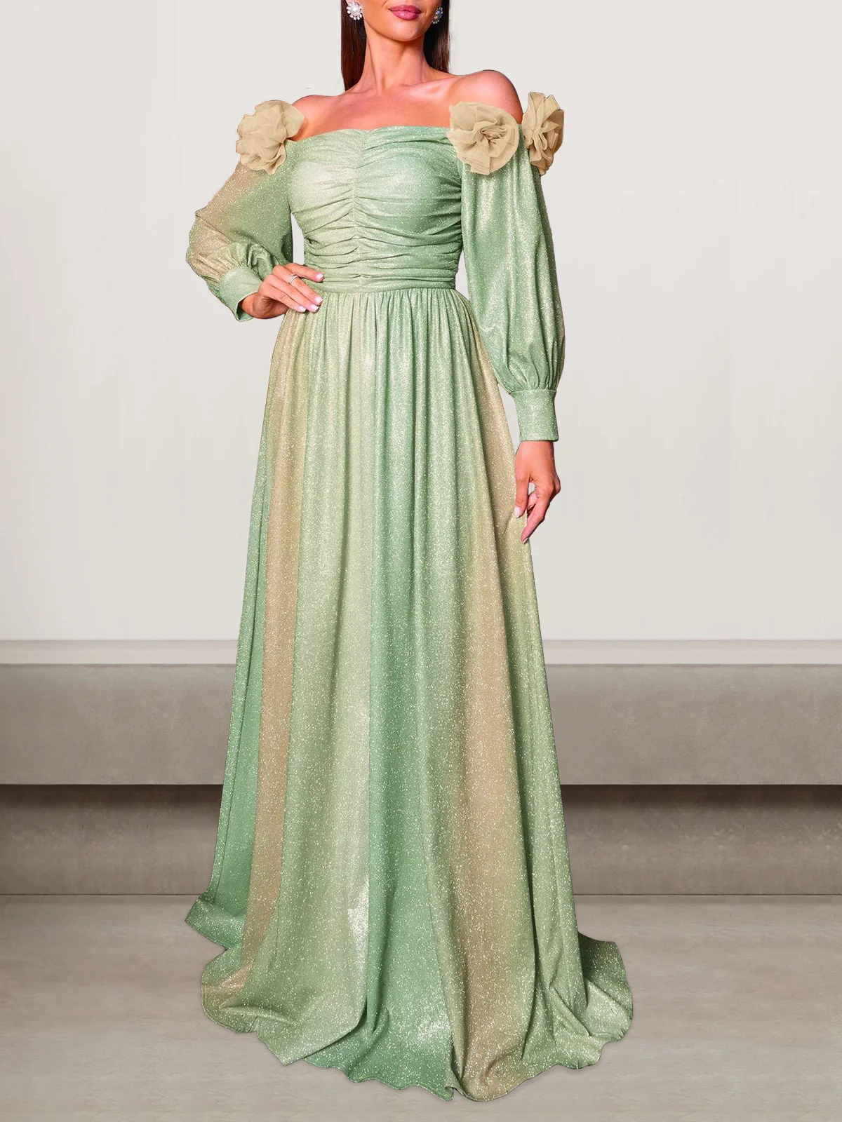Femmes Plain Vert l'Encolure Bateau Confortable Robe Maxi Sexy
