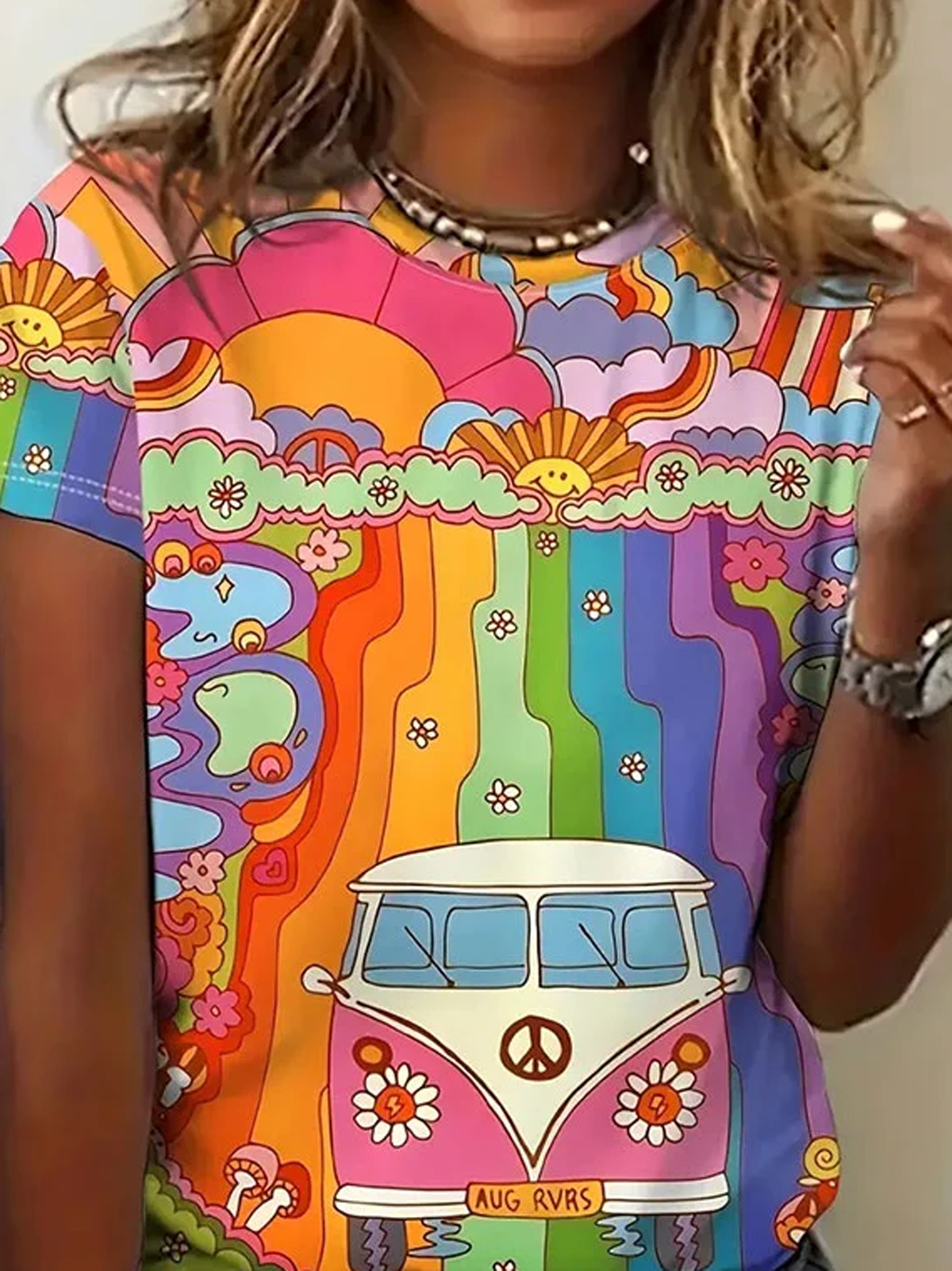 T-shirts Femmes Décontracté Été de Hippie Quotidien Manches Courtes Col Rond Régulier Droit Régulier