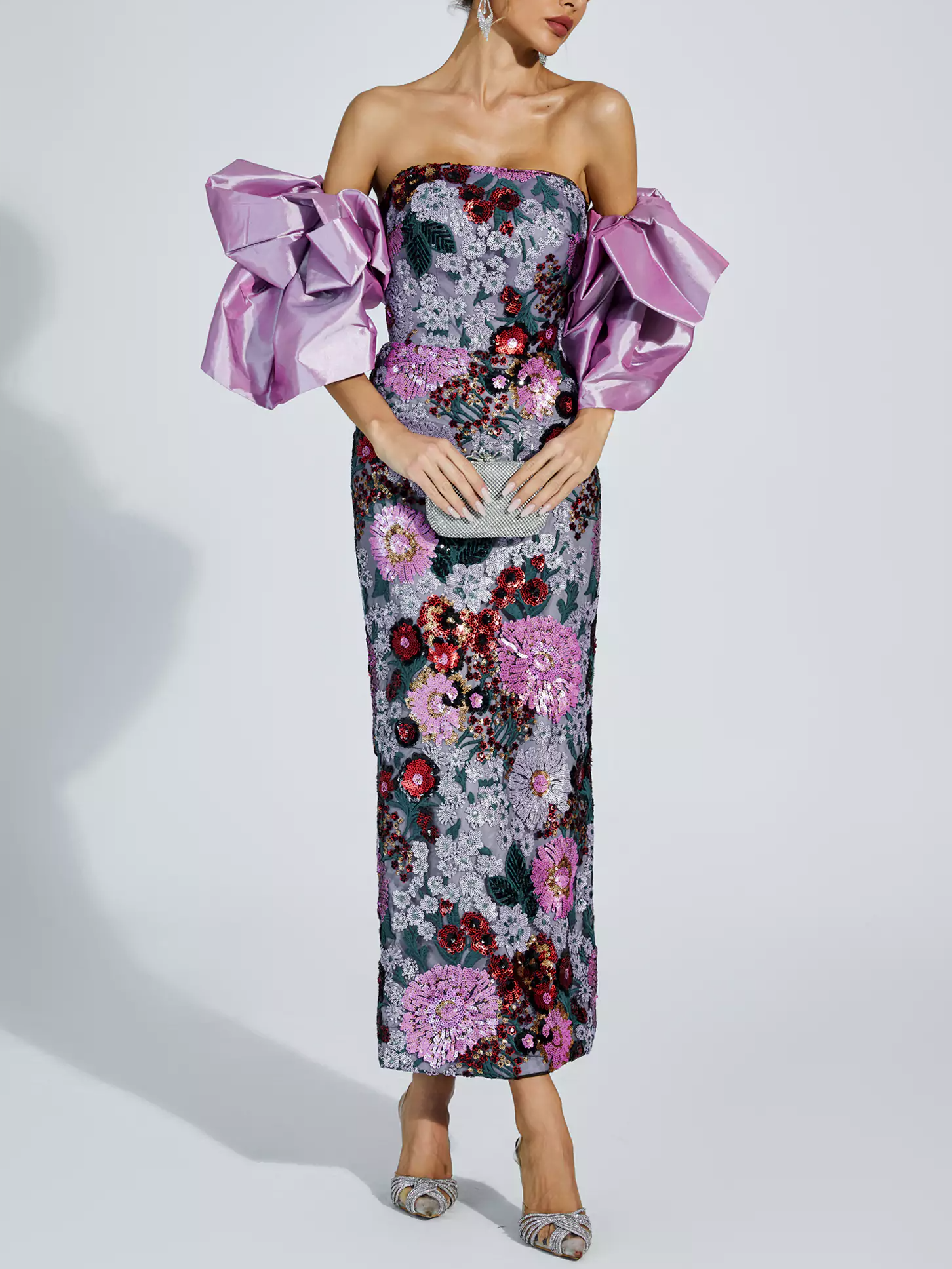 Femmes Plain Violet Une Épaule Dénudée Confortable Robe Maxi Sexy
