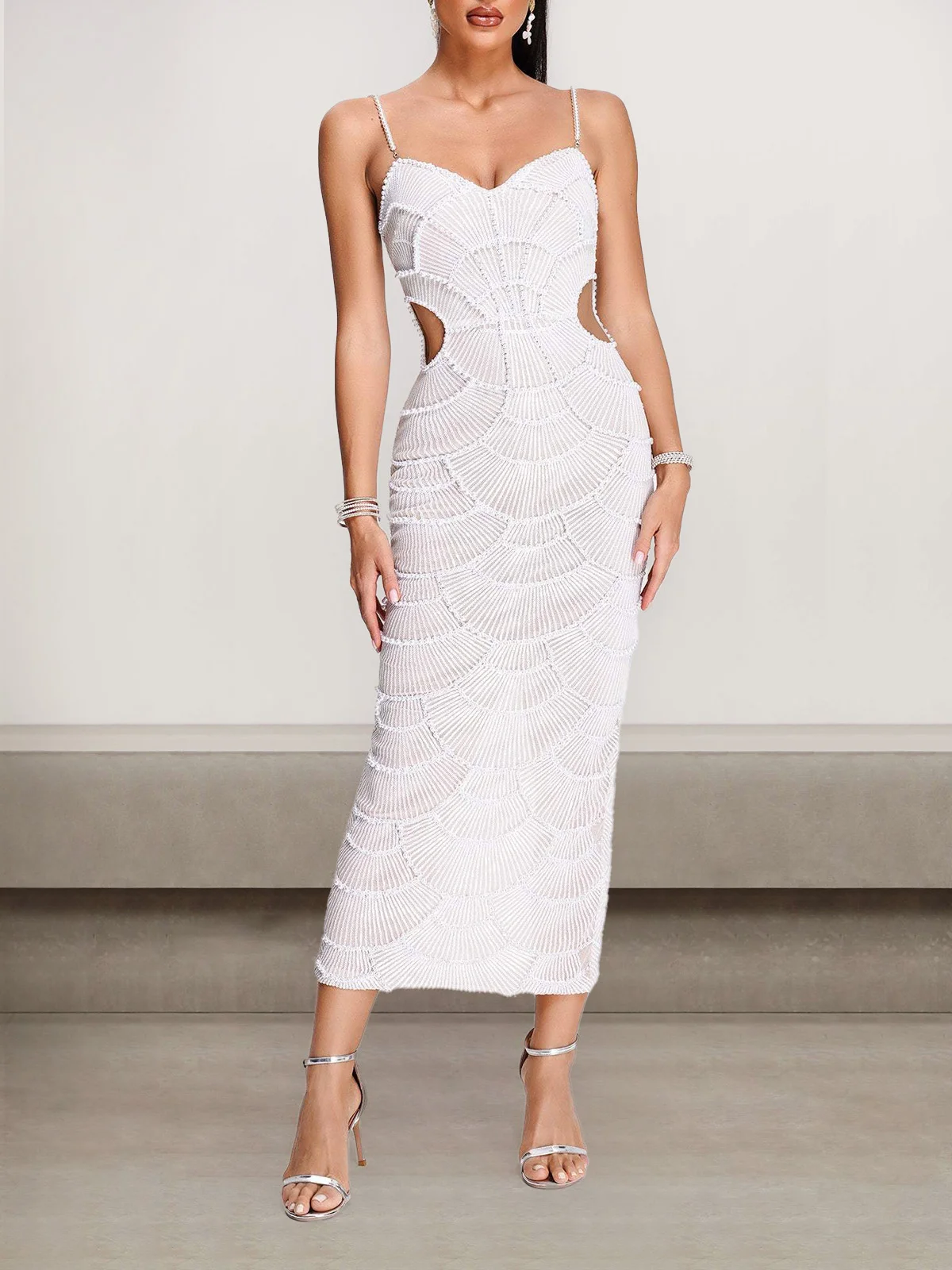 Femmes Plain Blanc Col V Confortable Robe Maxi Sexy