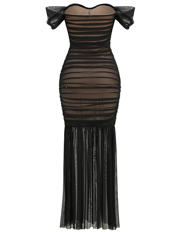 Femmes Plain Noir Sans Bretelles Confortable Robe Maxi Sexy