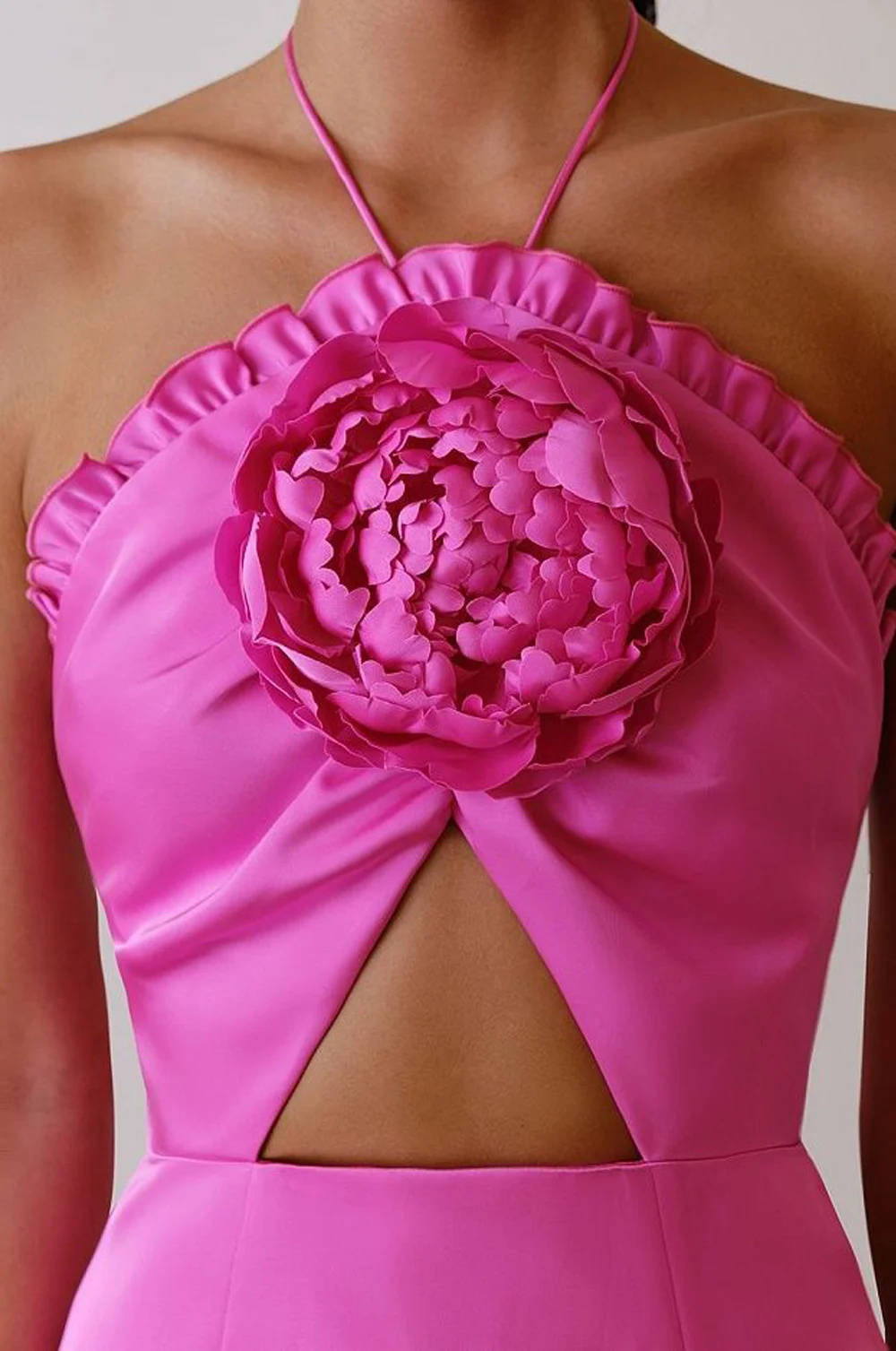 Femmes Plain Rose Foncé Attaché au Cou Confortable Robe Maxi Sexy