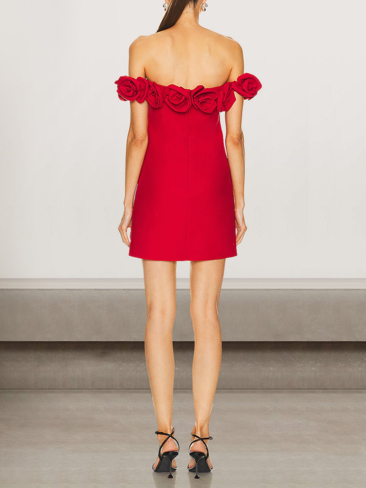 Femmes Plain Rouge À Épaules Dénudées Confortable Mini Robe Sexy