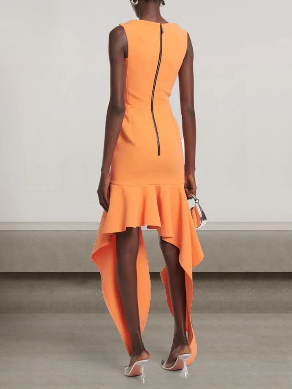 Femmes Plain Orange Col Rond Confortable Robe Maxi Sexy