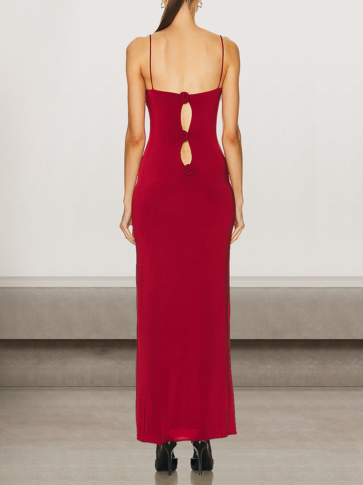 Femmes Plain Rouge Col V Confortable Robe Maxi Sexy