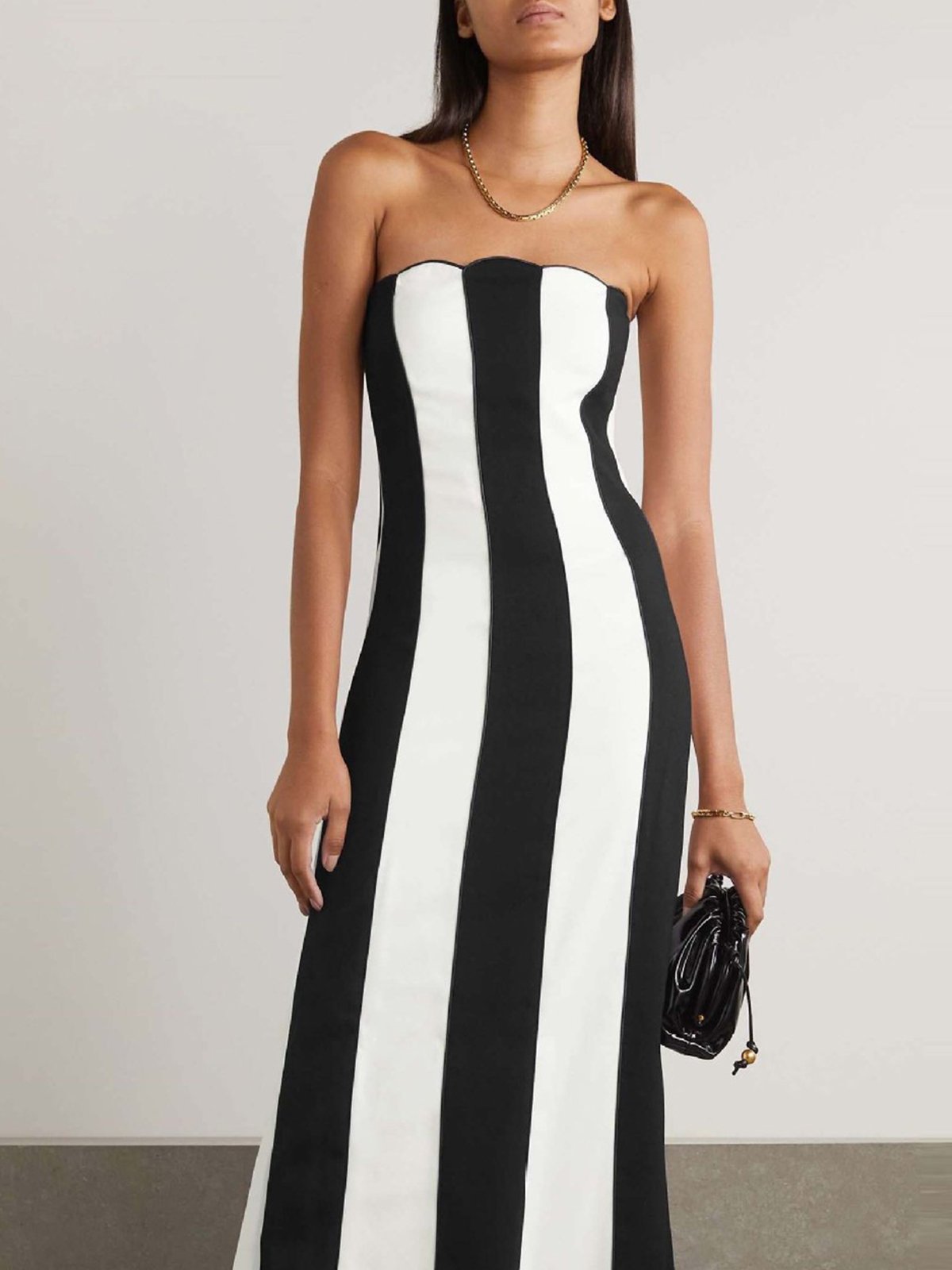 Femmes Rayé Noir Sans Bretelles Confortable Robe Maxi Sexy