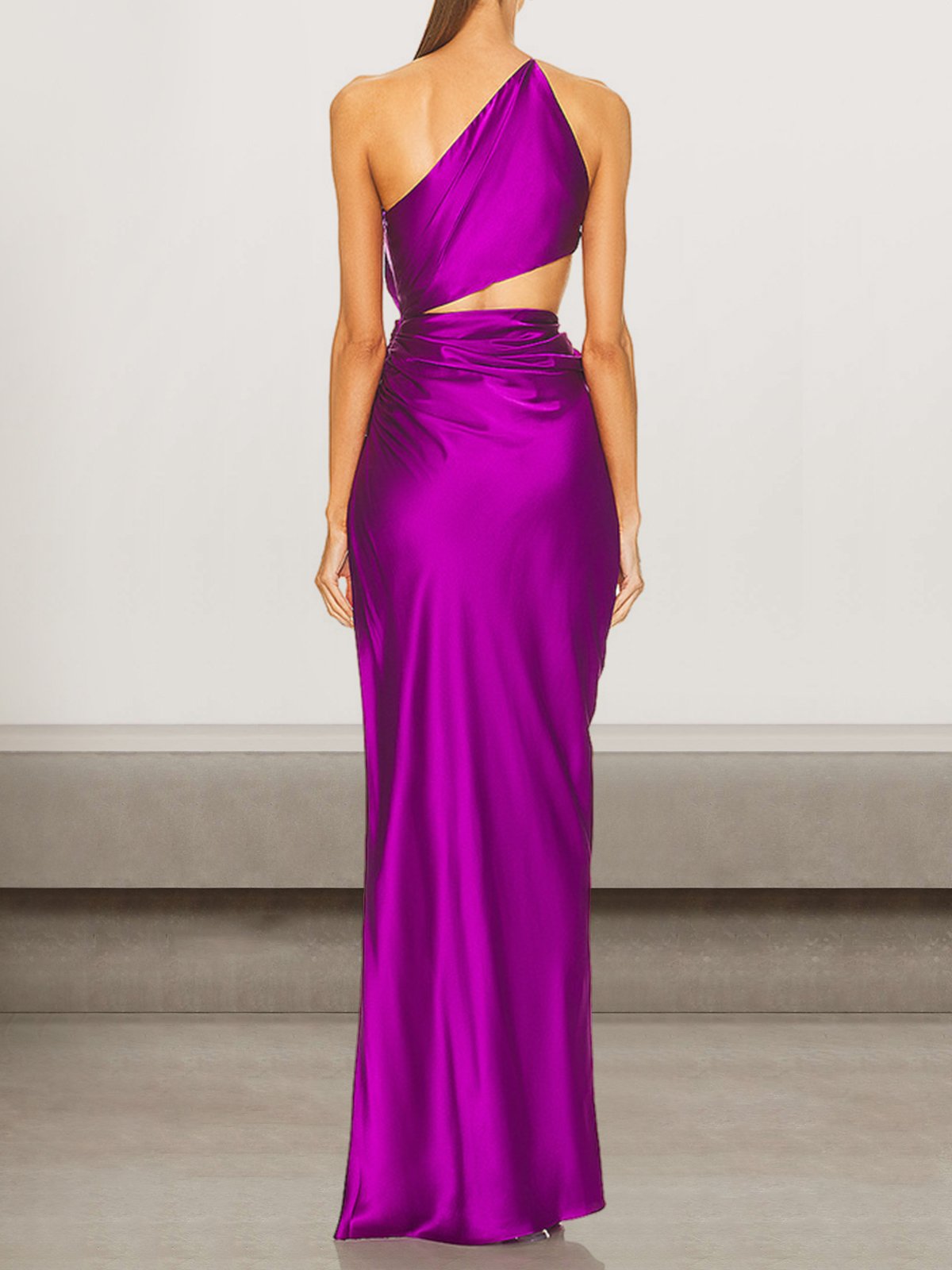Femmes Plain Violet Une Épaule Dénudée Confortable Robe Maxi Sexy