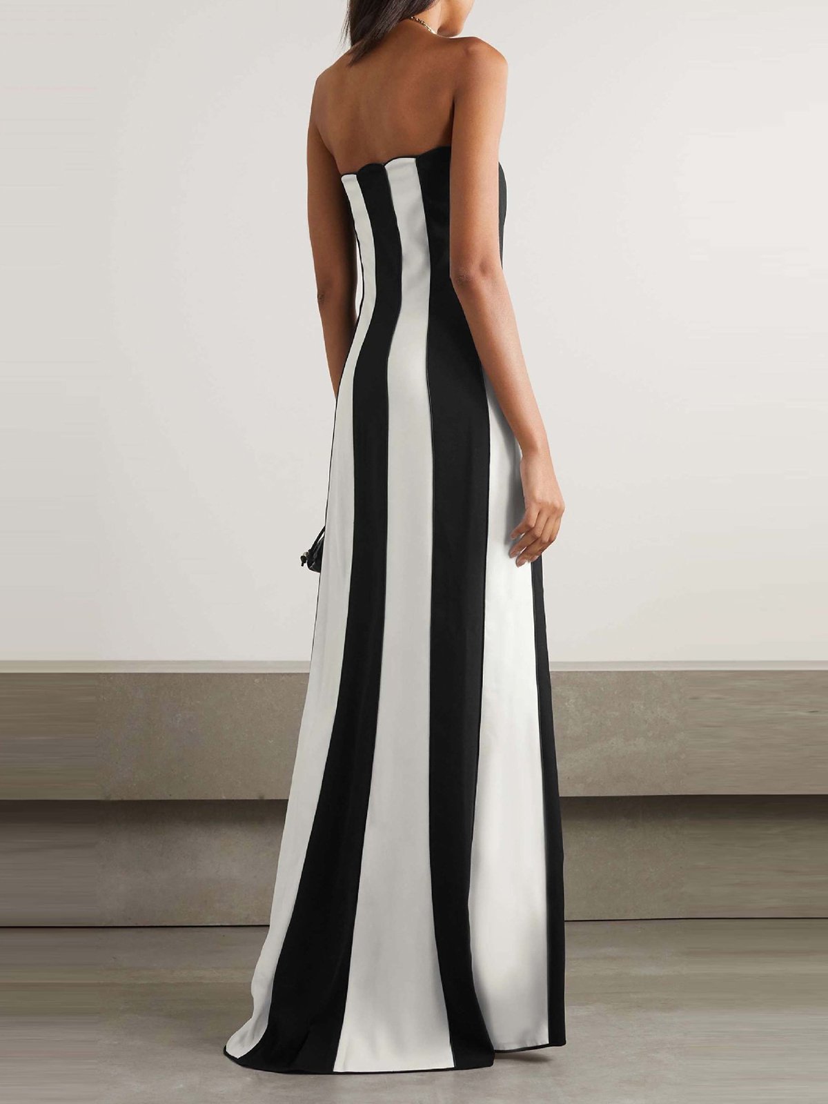 Femmes Rayé Noir Sans Bretelles Confortable Robe Maxi Sexy