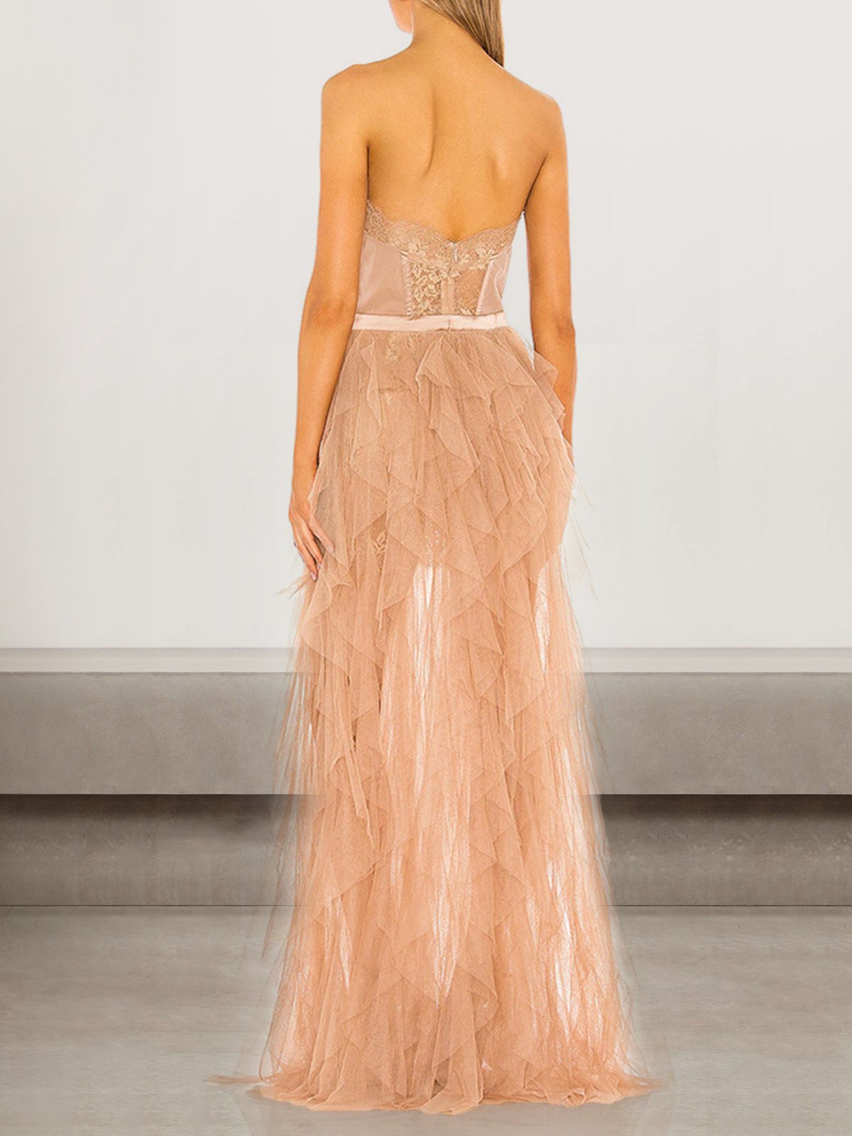 Femmes Plain Rose Sans Bretelles Confortable Robe Maxi Sexy