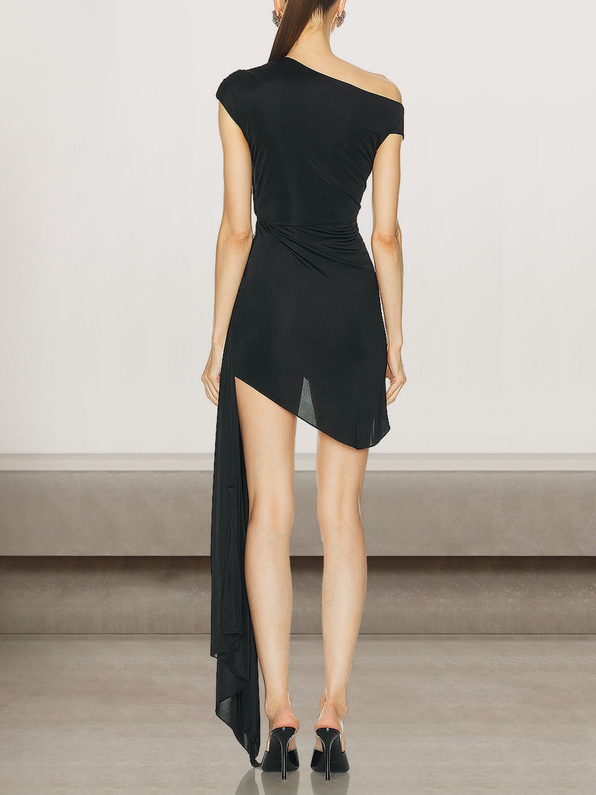 Femmes Plain Noir Col V Confortable Robe Maxi Sexy