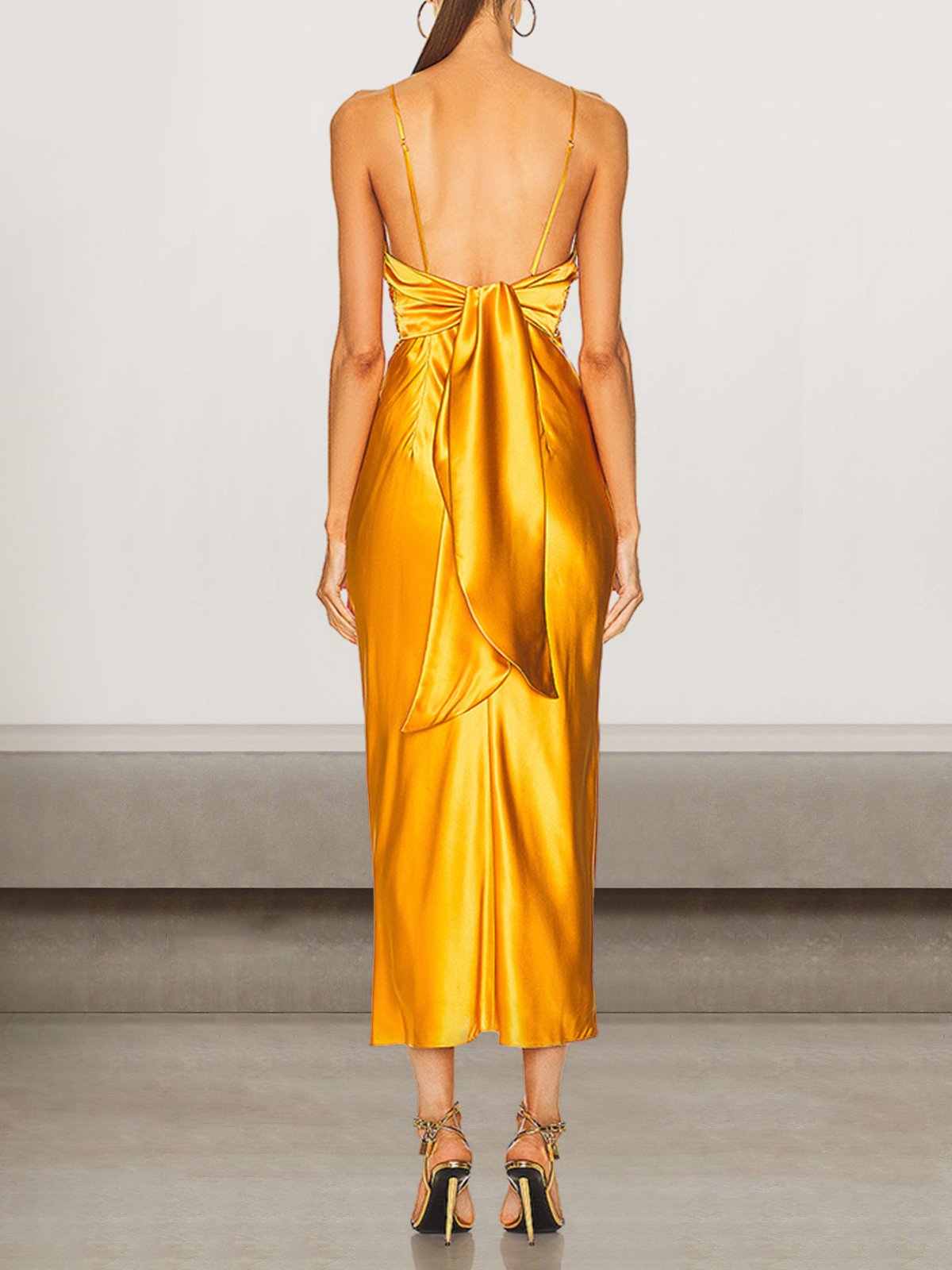 Femmes Plain Or Col V Confortable Robe Maxi Sexy