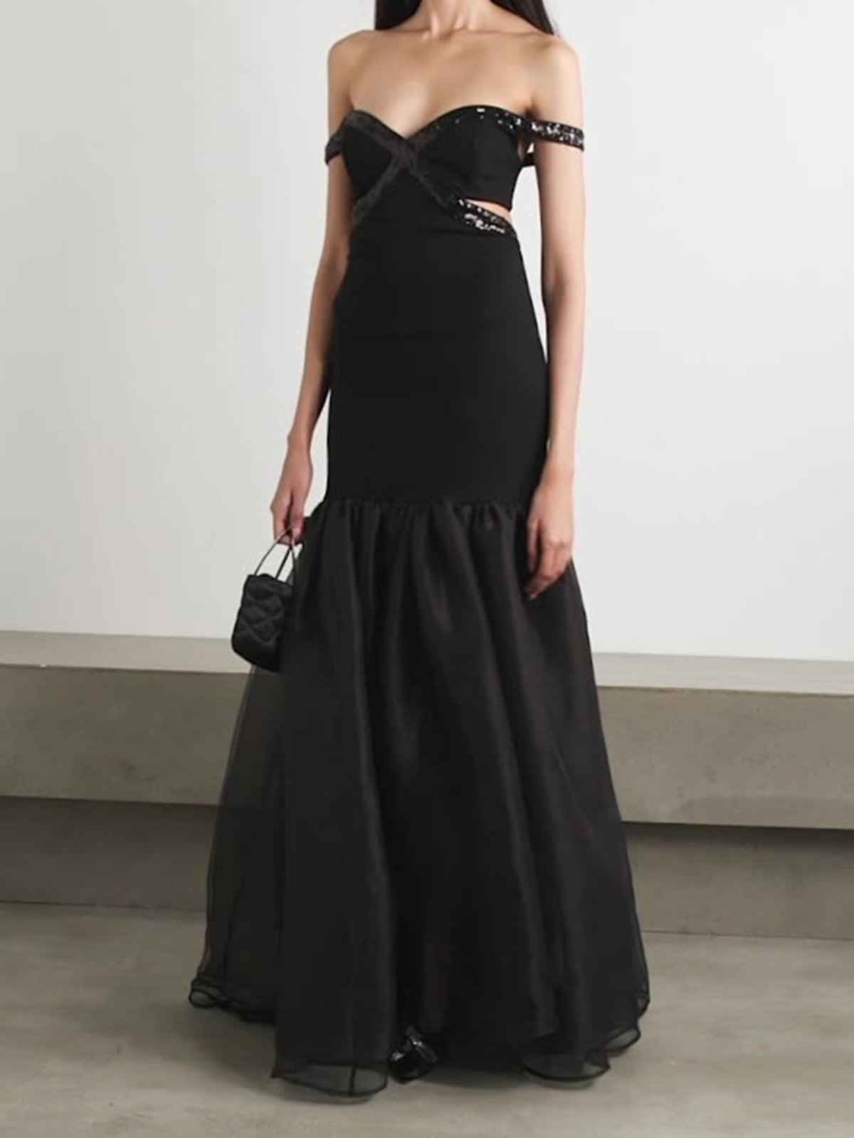 Femmes Plain Noir À Épaules Dénudées Confortable Robe Maxi Sexy