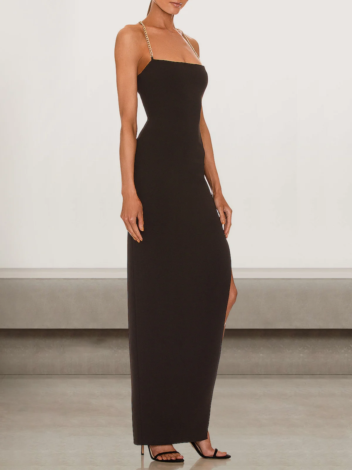 Femmes Floral Noir Sans Bretelles Confortable Robe Maxi Sexy