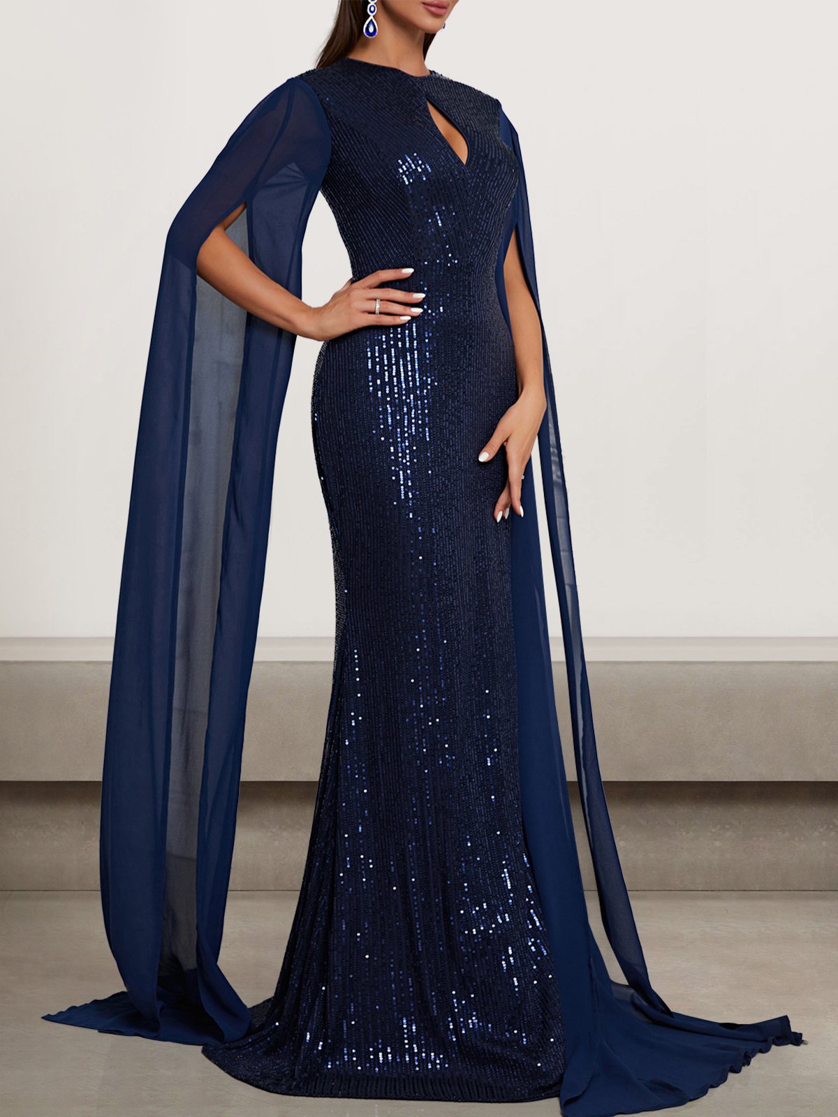 Femmes Plain Bleu Violacé Col Rond Confortable Robe Maxi Sexy
