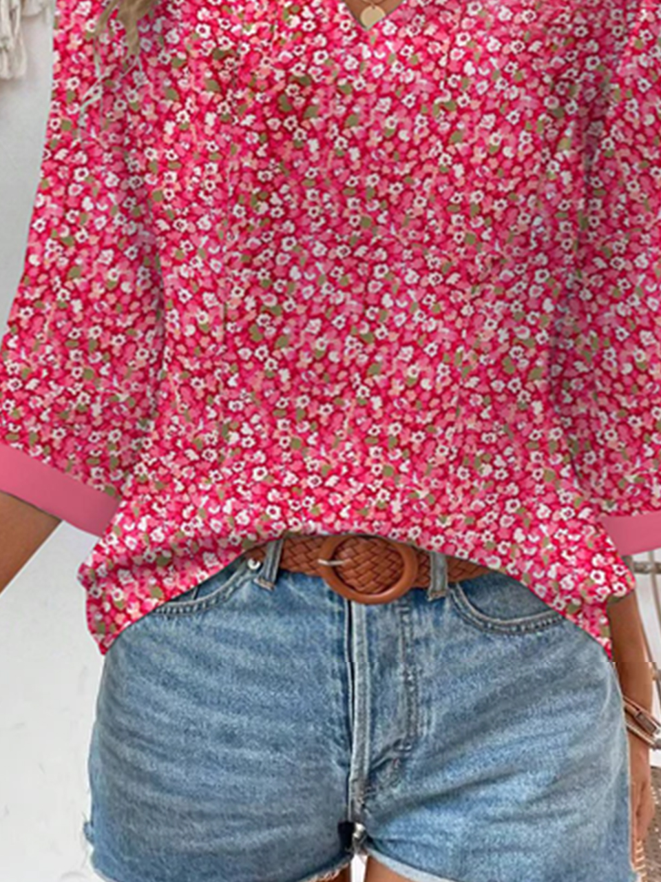 Chemisiers1 Décontracté Floral Printemps / Automne Micro-élasticité Coupe Régulière Manches trois quarts Régulier Droit Régulier pour Femmes