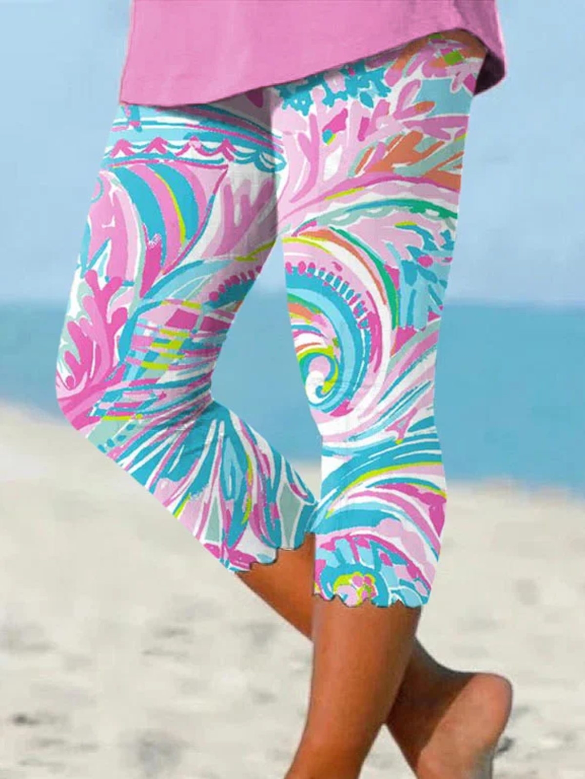 Pantalons De Yoga Femmes Décontracté Été Mer Polyester Micro-élasticité Serré Corsaire Legging Collant