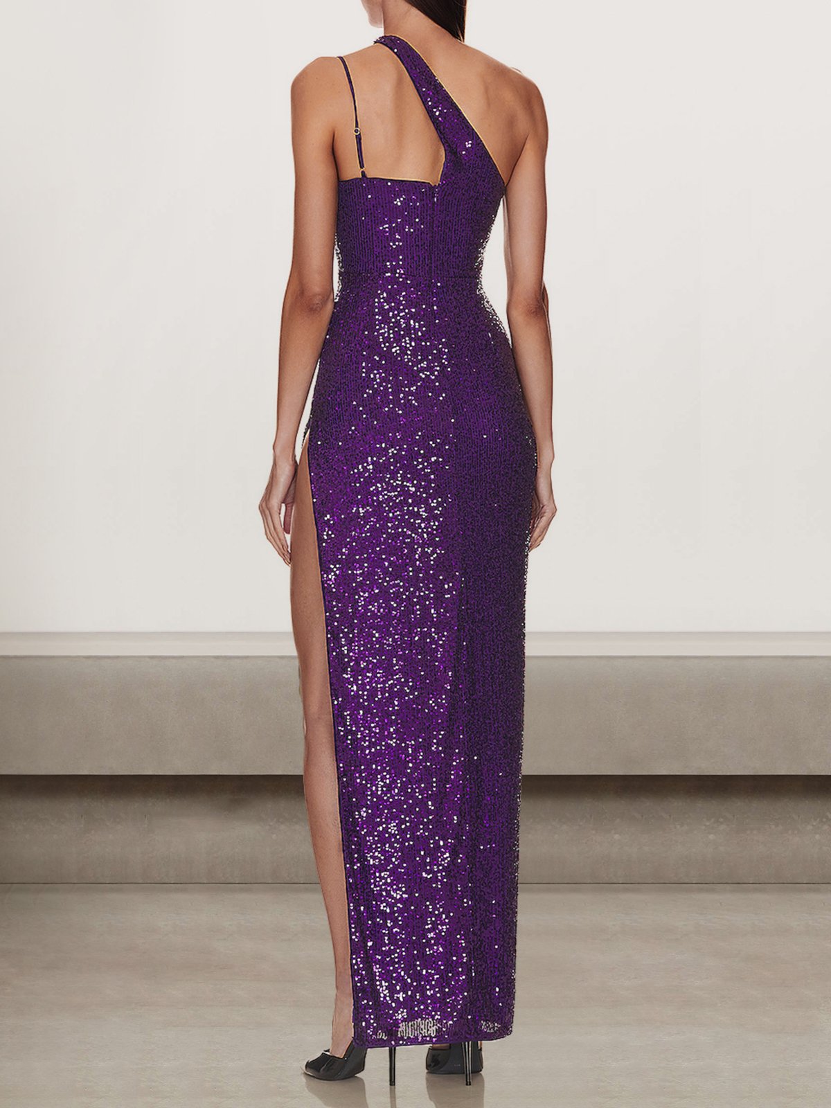 Femmes Floral Violet Une Épaule Dénudée Confortable Robe Maxi Sexy